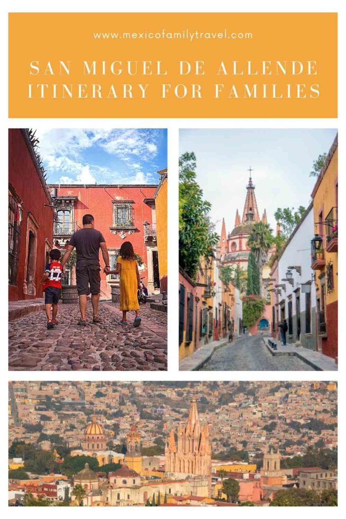 The Perfect 6 Day San Miguel de Allende Itinerary for Families | Mexico Family Travel

Pinterest pin for a blog post about what families can do in San Miguel de Allende, Mexico for six days.

Image description: title of the blog post at the top of the page. The top left image is of a boy, a man, and a girl walking on a cobblestone street with red, orange, and yellow buildings. The top right image is of a cobblestone street with white, orange, and red buildings on either side. In the background is a cathedral. The bottom image is an aerial view of San Miguel de Allende, Mexico.